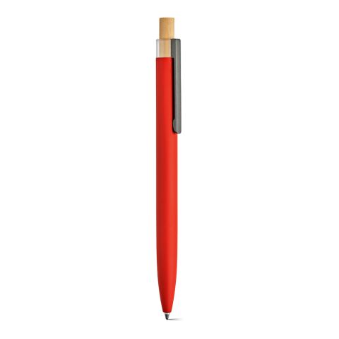 Nachhaltiger Werbeartikel Tolkien Kugelschreiber. Recy.Aluminium, Bambus und rPET – Rot – mit Logo bedruckt