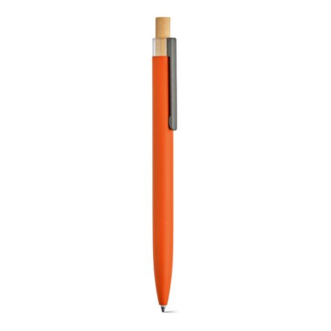Nachhaltiger Werbeartikel Tolkien Kugelschreiber. Recy.Aluminium, Bambus und rPET – Orange – mit Logo bedruckt