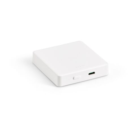 Werbeartikel Mendel Powerbank aus rABS mit 5000 mAh. Magnetisches Laden – Weiss – mit Logo bedruckt