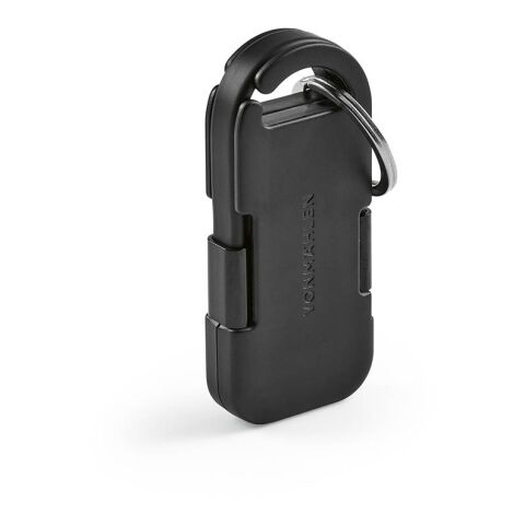 Werbeartikel Evergreen Go 2-in-1 Schlüsselanhänger mit Powerbank. rTPE. LED-Anzeige – Schwarz – mit Logo bedruckt