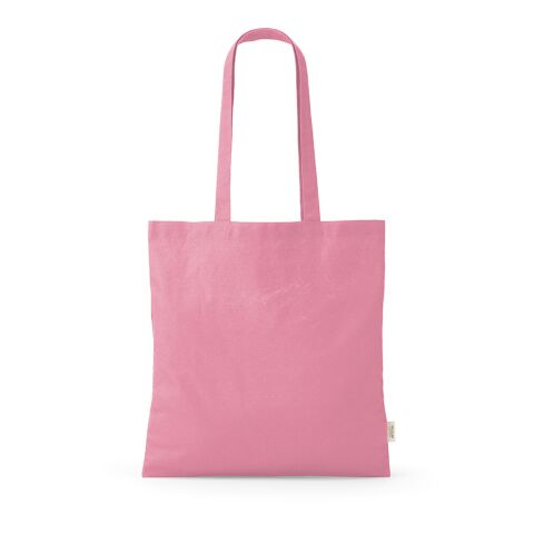 Werbeartikel Everest Einkaufstasche recy.Baumwolle (140 g/m²). Mit Henkeln – Rosa – mit Logo bedruckt