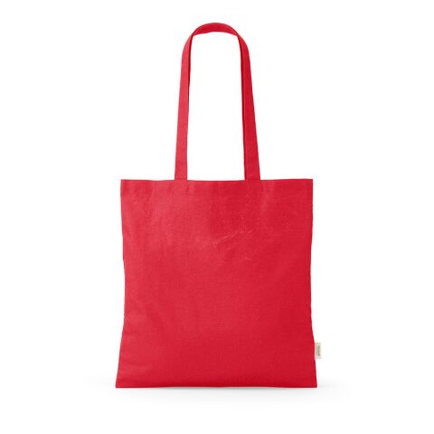 Werbeartikel Everest Einkaufstasche recy.Baumwolle (140 g/m²). Mit Henkeln – Rot – mit Logo bedruckt