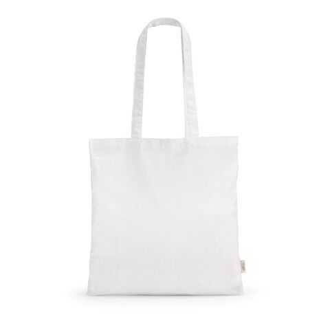 Werbeartikel Everest Einkaufstasche recy.Baumwolle (140 g/m²). Mit Henkeln – Weiss – mit Logo bedruckt
