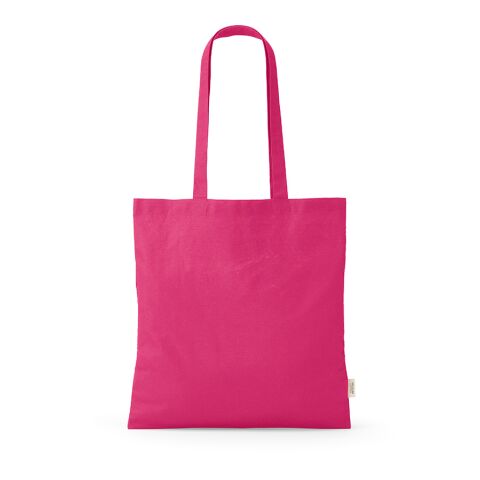 Werbeartikel Everest Einkaufstasche recy.Baumwolle (140 g/m²). Mit Henkeln – Fuchsia – mit Logo bedruckt