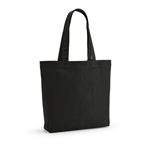 Werbeartikel Aconcagua Einkaufstasche recy.Baumwolle (280 g/m²). Mit Bodenfalte – Schwarz – mit Logo bedruckt