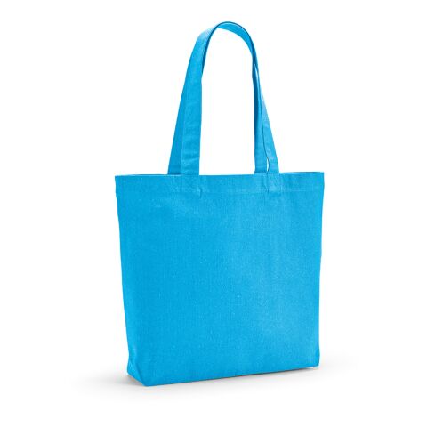 Werbeartikel Aconcagua Einkaufstasche recy.Baumwolle (280 g/m²). Mit Bodenfalte – Hellblau – mit Logo bedruckt