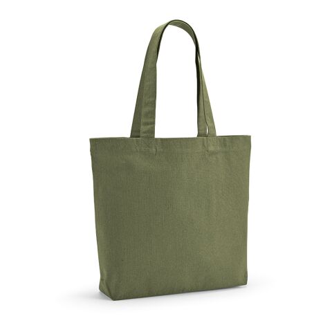 Werbeartikel Aconcagua Einkaufstasche recy.Baumwolle (280 g/m²). Mit Bodenfalte – Armeegrün – mit Logo bedruckt