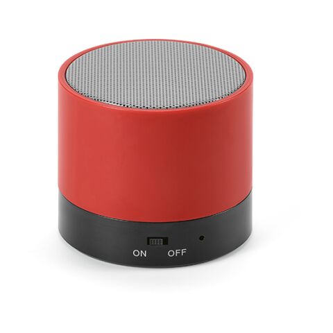 Werbeartikel Gauss Lautsprecher aus rABS, 300 mAh. 1,5 Std Spielzeit. 3 W Leistung – Rot – mit Logo bedruckt