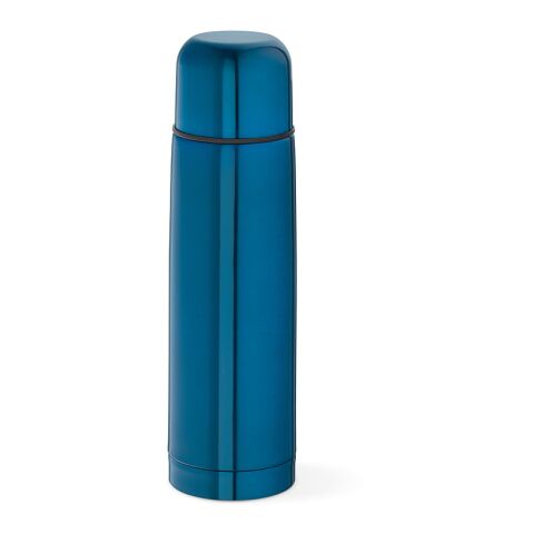 Werbeartikel Danube 500 ml Thermoskanne recycelter Edelstahl doppelwandig bis 20h heiss/55h kalt inkl. Becher – Blau – mit Logo bedruckt