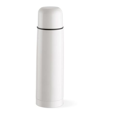 Werbeartikel Danube 500 ml Thermoskanne recycelter Edelstahl doppelwandig bis 20h heiss/55h kalt inkl. Becher – Weiss – mit Logo bedruckt