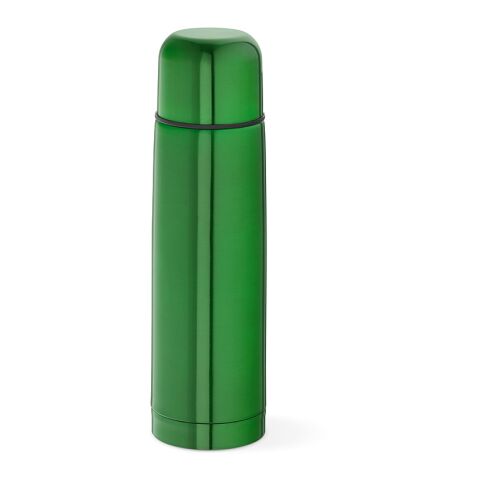 Werbeartikel Danube 500 ml Thermoskanne recycelter Edelstahl doppelwandig bis 20h heiss/55h kalt inkl. Becher – Grün – mit Logo bedruckt