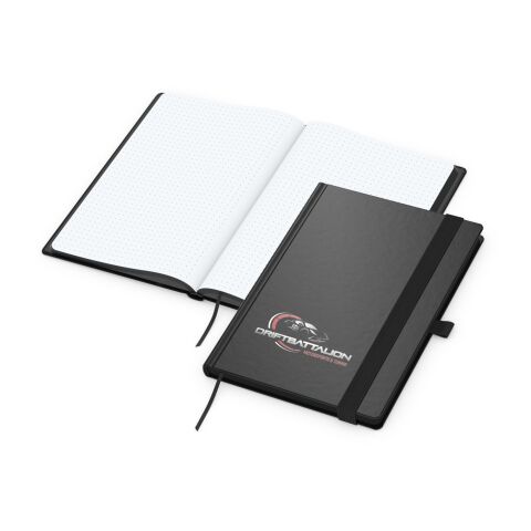 Notizbuch Hardcover Black-Book Ausstattung schwarz Schwarz | DIN A5 | ohne Werbeanbringung | Punktraster | Siebdruck-Digital inkl.