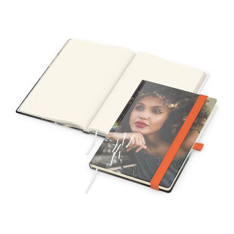 Notizbuch Match-Book Papier-Hardcover individuell bedruckt Orange | DIN A5 | ohne Werbeanbringung | matt | Cremefarben/Punktraster