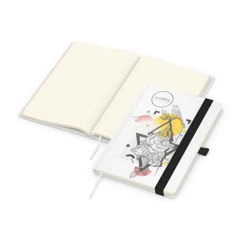 Notizbuch Match-Book Naturpapier-Hardcover individuell bedruckt Schwarz | DIN A5 | ohne Werbeanbringung | Weiß | Cremefarben/Punktraster