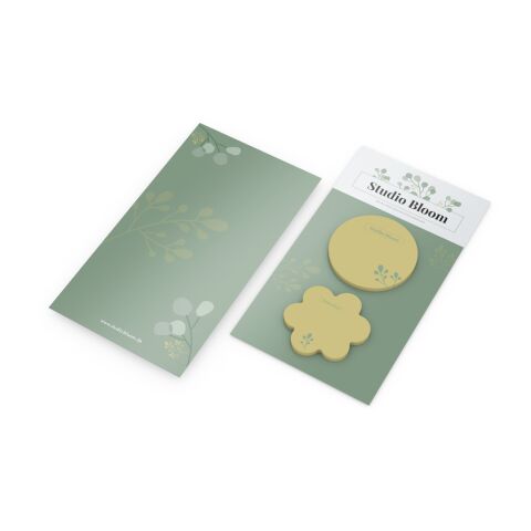 Haftnotiz-Karte Note-Card Form 2 Haftnotizblöcke formgestanzt Trägerkarte 110 × 200 mm | ohne Werbeanbringung | ohne Werbeanbringung | ohne Werbeanbringung | Kreis/Kugel – Blume/Wolke