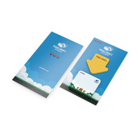 Haftnotiz-Karte Note-Card Form 2 Haftnotizblöcke formgestanzt Trägerkarte 110 × 200 mm | ohne Werbeanbringung | ohne Werbeanbringung | ohne Werbeanbringung | Pfeil – Quadrat (abgerundet)