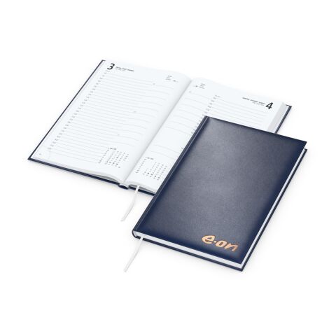Tageskalender Basic Mo.–Fr. je 1 Seite 320 Seiten Kunstleder-Hardcover Dunkelblau | DIN A5 | Kupferprägung | Kupferprägung inkl.