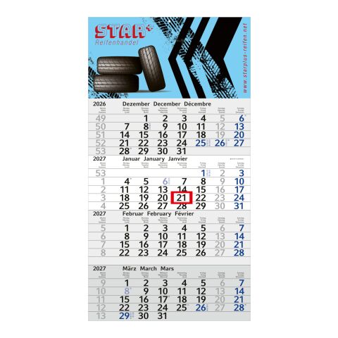 4-Monatskalender Einblatt Budget 4 Schrift modern Blau | 300 × 560 mm | ohne Werbeanbringung