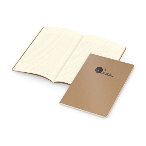 Notizbuch Copy-Book Seiten cremefarben Naturkarton-Softcover farbig Braun | DIN A5 | ohne Werbeanbringung | Winkelkaro | Prägung schwarz inkl.