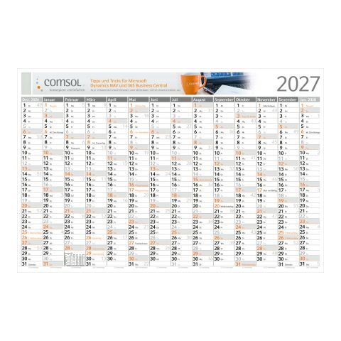 Wandplaner Horizont Dez. Vorjahr – Anfang Folgejahr Weiß | 750 × 500 mm | ohne Werbeanbringung | Individuell (CMYK)