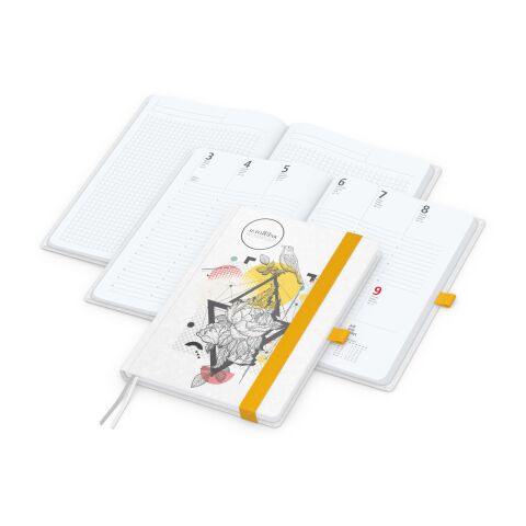 Wochenkalender vorne + Notizen hinten Match-Hybrid Papier-Hardcover Gelb | ohne Werbeanbringung | Naturpapier weiß