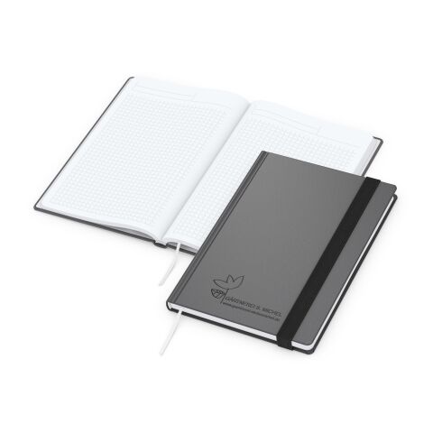 Notizbuch Hardcover Smart-Book Gummiband breit Anthrazit | DIN A5 | ohne Werbeanbringung | Prägung schwarz inkl.