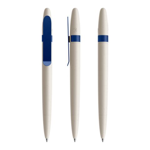 Nachhaltiger Werbeartikel Prodir DS5 Drehkugelschreiber Shell mit Metallclip – beige-marineblau – mit Logo bedruckt