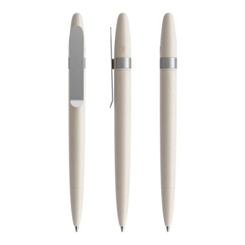 Nachhaltiger Werbeartikel Prodir DS5 Drehkugelschreiber Shell mit Metallclip – beige-silber – mit Logo bedruckt