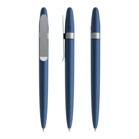 Werbeartikel Prodir DS5 Drehkugelschreiber Soft Touch mit Metallclip – marineblau-silber – mit Logo bedruckt