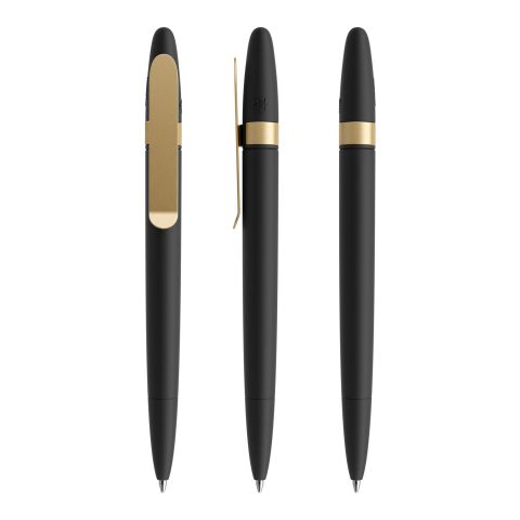 Werbeartikel Prodir DS5 Drehkugelschreiber Soft Touch mit Metallclip – schwarz-gold – mit Logo bedruckt