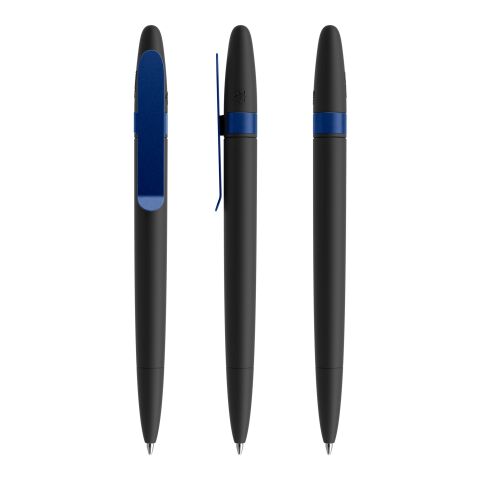 Werbeartikel Prodir DS5 Drehkugelschreiber Soft Touch mit Metallclip – schwarz-marineblau – mit Logo bedruckt