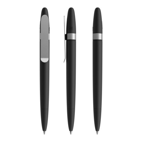 Werbeartikel Prodir DS5 Drehkugelschreiber Soft Touch mit Metallclip – schwarz-silber – mit Logo bedruckt
