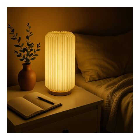 Coollux faltbare Papier-LED-Lampe Aurora Tall auf Holzsockel, 32cm Natur