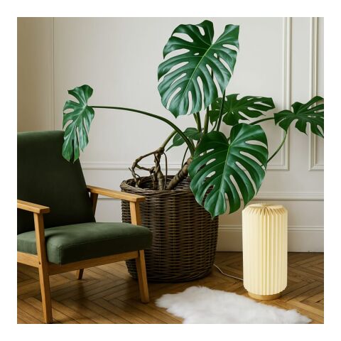 Coollux faltbare Papier-LED-Lampe Aurora Tall auf Holzsockel, 32cm