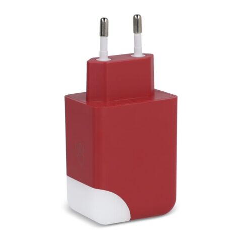Werbeartikel Xoopar Ice-G 65W GaN Netzadapter – rot weiss – mit Logo bedruckt