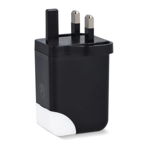 Werbeartikel Xoopar ICE-G 65W GaN-Netzteil mit UK-Stecker – Schwarz – mit Logo bedruckt