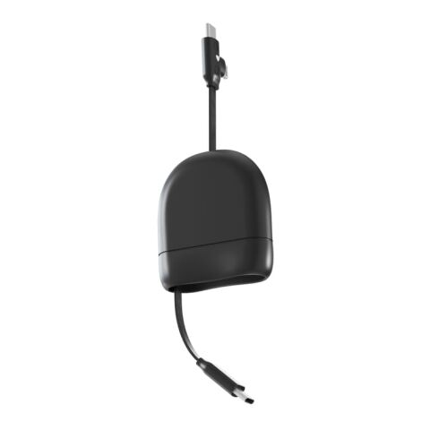 Werbeartikel Xoopar ICE-R Einziehbares USB-C- und Lightning-Kabel 60 W 1 Meter – Schwarz – mit Logo bedruckt