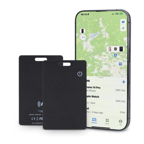 Werbeartikel Xoopar ICE-Card Ultradünne Tracker-Karte wiederaufladbar – Schwarz – mit Logo bedruckt