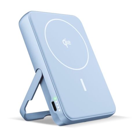 Werbeartikel Fresh 'n Rebel Kabellose Powerbank 10000 mAh kompatibel mit MagSafe – Hellblau – mit Logo bedruckt