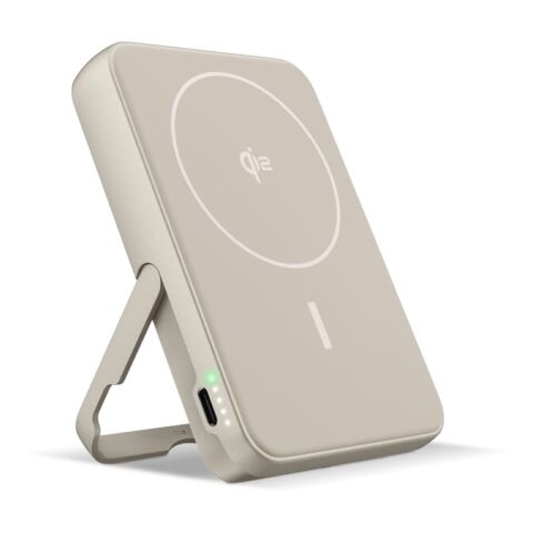 Werbeartikel Fresh 'n Rebel Kabellose Powerbank 10000 mAh kompatibel mit MagSafe – Beige – mit Logo bedruckt