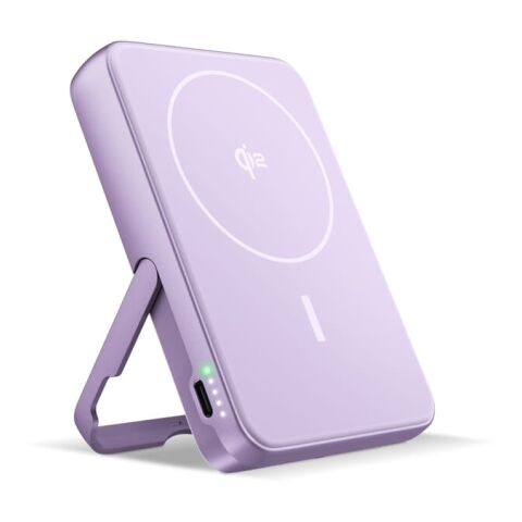 Werbeartikel Fresh 'n Rebel Kabellose Powerbank 10000 mAh kompatibel mit MagSafe – Transparent Lila – mit Logo bedruckt
