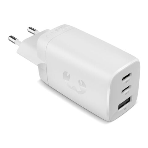 Werbeartikel Fresh 'n Rebel 67W Laptop-Ladegerät GaN USB-C und USB-A – Hellgrau – mit Logo bedruckt
