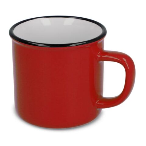 Werbeartikel Emaille-Stil Keramikbecher 280ml – Rot Weiss – mit Logo bedruckt