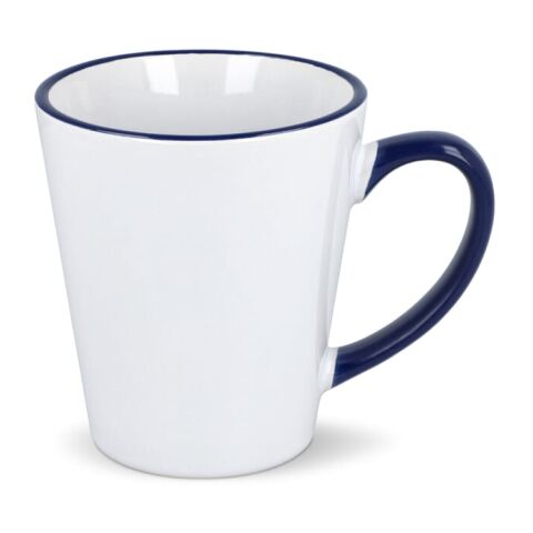 Werbeartikel Melbourne Sublimationsbecher farbiger Rand & Henkel 300ml – Weiss-Dunkelblau – mit Logo bedruckt