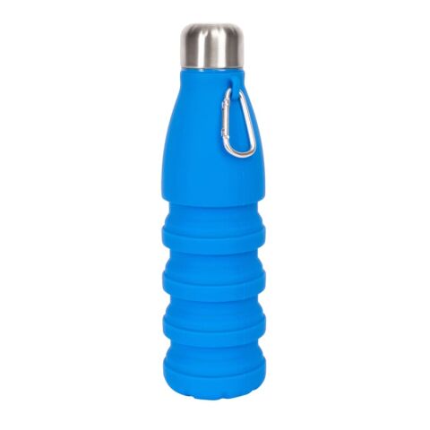 Werbeartikel Sagaform Stig 550 ml faltbare Trinkflasche aus BPA-freiem Silikon platzsparend & leicht mit Befestigung – blau weiss – mit Logo bedruckt