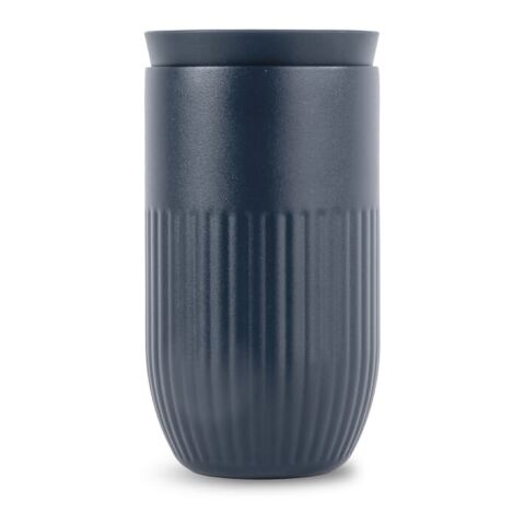 Werbeartikel 320 ml Sagaform Tova vakuumisolierter Kaffeebecher mit Keramik-Innenseite & 360°-Trinköffnung – Blau Weiss – mit Logo bedruckt