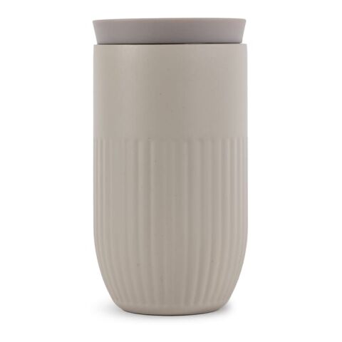 Werbeartikel 320 ml Sagaform Tova vakuumisolierter Kaffeebecher mit Keramik-Innenseite & 360°-Trinköffnung – Beige – mit Logo bedruckt