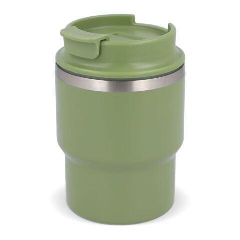 Werbeartikel T-mug 280 ml GRS-Recycling Thermobecher mit Keramik-Innenbeschichtung & Geschenkbox – Olivgrün – mit Logo bedruckt
