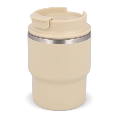 Werbeartikel T-mug 280 ml GRS-Recycling Thermobecher mit Keramik-Innenbeschichtung & Geschenkbox – Beige – mit Logo bedruckt