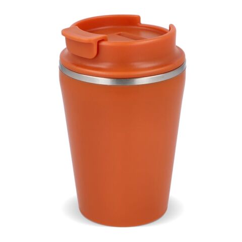 Werbeartikel T-cup 280 ml Thermobecher Kaffeebecher Keramikbeschichtung doppelwandig GRS-zertifiziert kompakt – Orange – mit Logo bedruckt